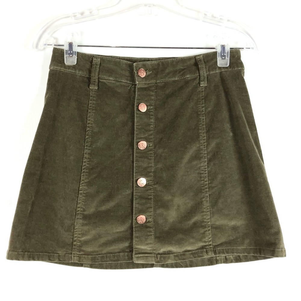 Celebrity Pink Olive Green Corduroy Mini Skirt with Buttons